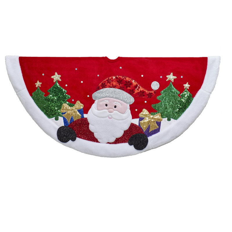 Kurt Adler Christmas Tree Skirt with Santa Design, Red, 48in