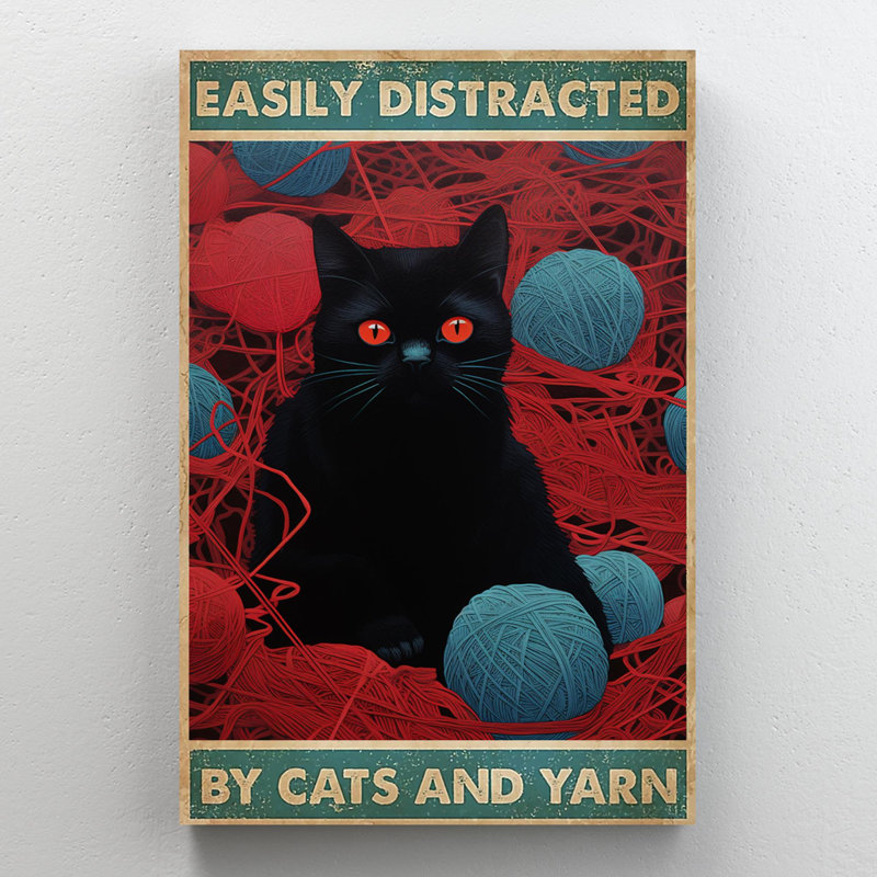Facilement distrait par Cats And Yarn 1, H 36 po x l 24 po x P 1,25 po