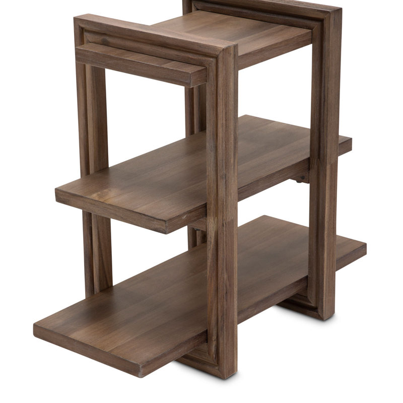 Transitional Acacia Wood Chairside Table in Driftwood Finish