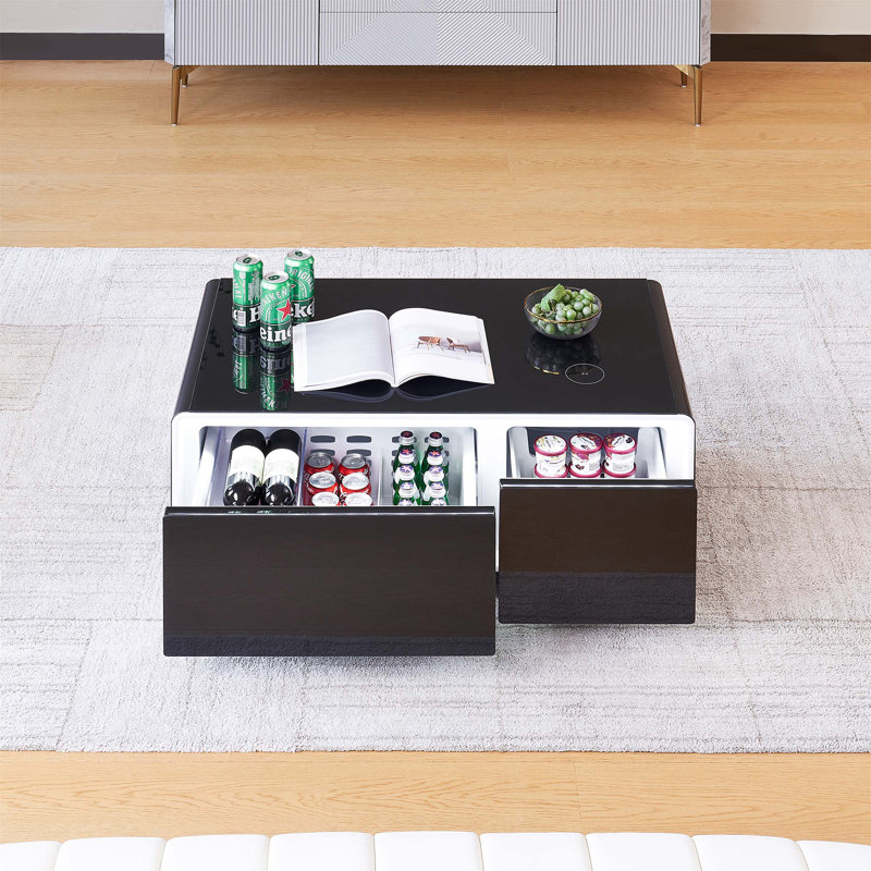 Réfrigérateur Smart Table, table basse multifonctionnelle avec glacière et congélateur, Noir, noir, noir, noir