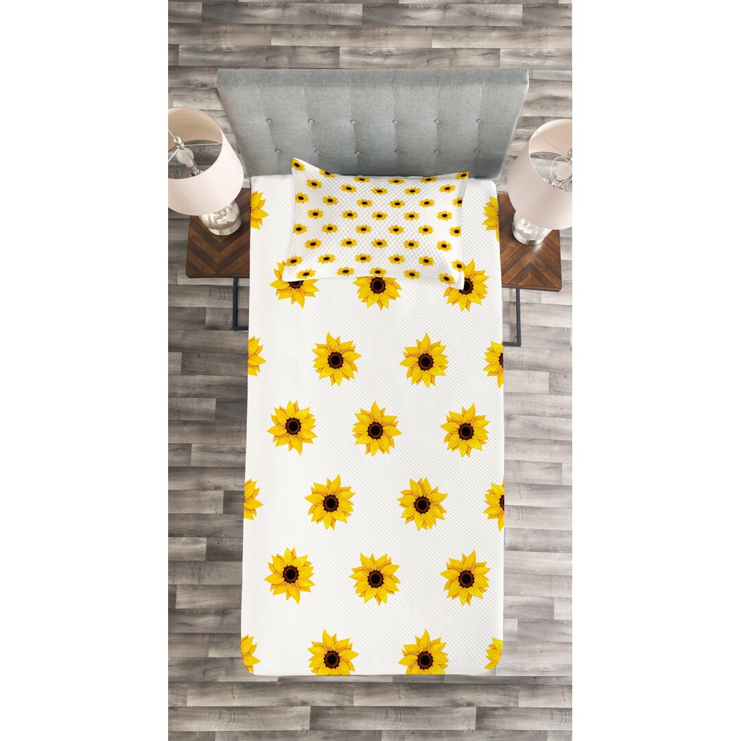 Gestepptes Bettdecken-Set, Sunflower Muster Natur, Gelb, Gelb