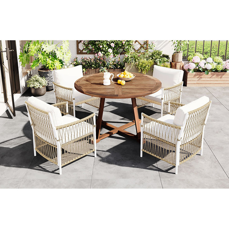 Ensemble de table de salle à manger extensible en bois 5 pièces pour table d'extérieur de 12 pouces avec 4 chaises en rotin pliable pour la cour, le balcon, le jardin, le bord de la piscine, naturel Topmat