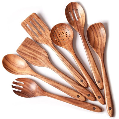 Ensemble d'ustensiles de cuisine en bois de teck naturel 13 po