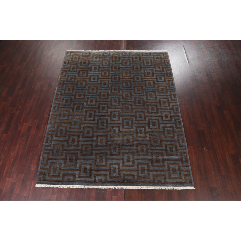 Tapis à motif géométrique oriental moderne All-Over noué à la main 8 x 10