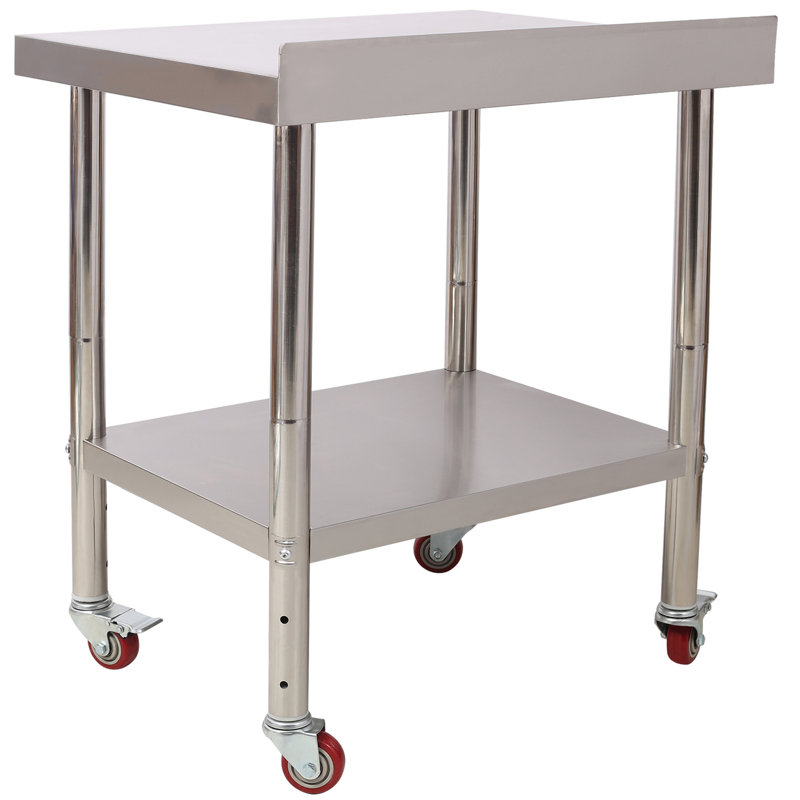 Table de préparation en acier inoxydable, table de travail en métal robuste de 30 po x 24 po x 35 1/2 po, capacité de charge de 440 lb avec tablette de dosseret réglable et 4 roulettes, poste de travail commercial pour restaurant de cuisine