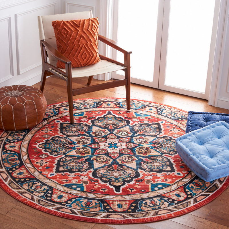 Manado Oriental Black/Red Area Rug, Round 6'7"