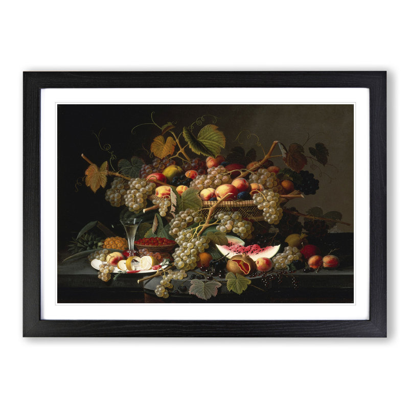 Still Life with Flowers and Fruit Vol.7 by Severin Roesen - Picture Frame Painting, Black, 27cm H x 36cm W x 2cm D