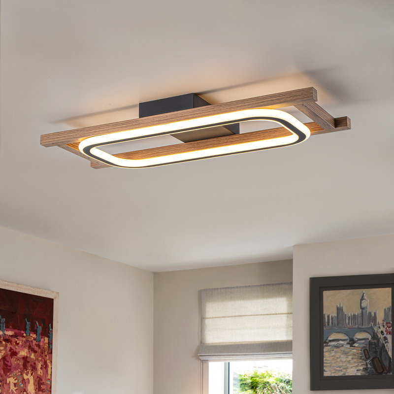 24″‌ Modern Farmhouse 1-Light Linear Geometric Integrated LED Flush Mount, 1 Light