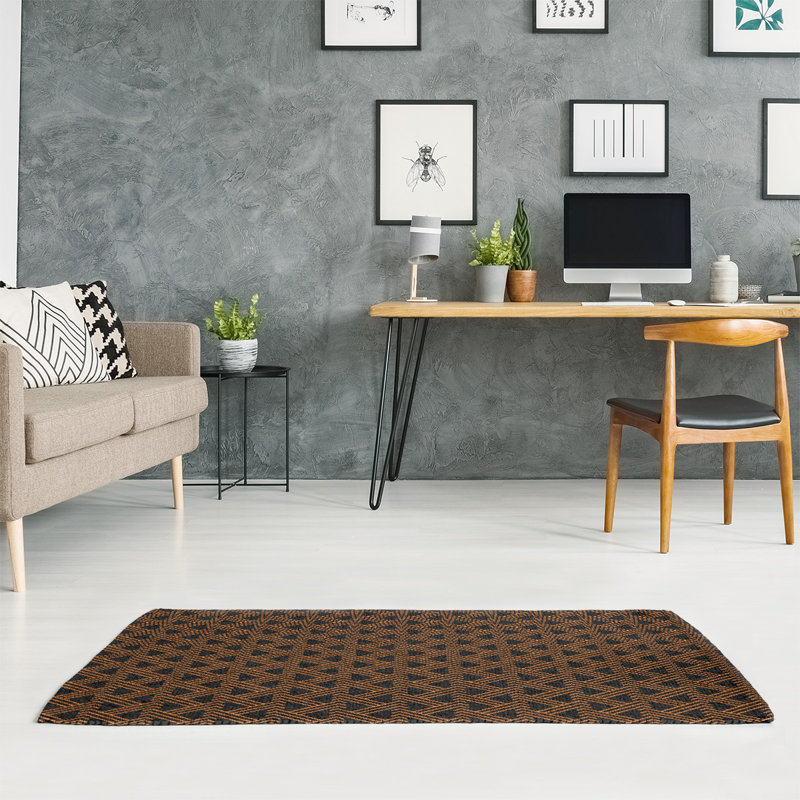 Tapis orange/noir fait main, Rectangle 5 pi x 7 pi