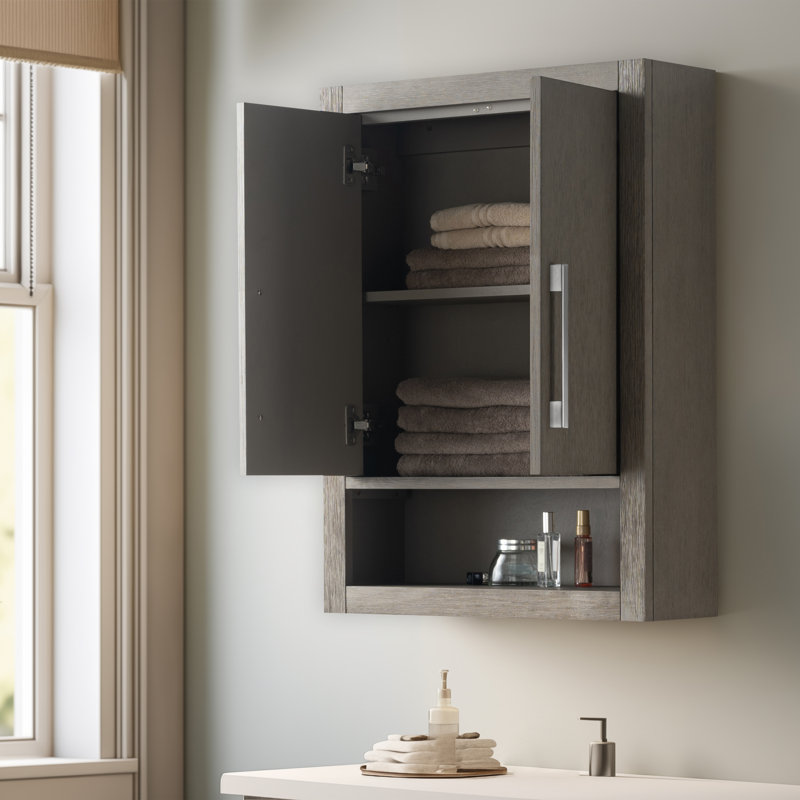 Wall Bathroom Shelves, Brushed Nickel/Driftwood Gray