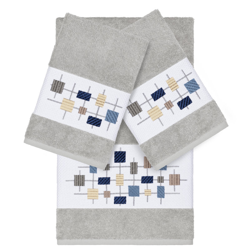 Khloe 3 Piece Turkish Cotton Towel Set, Light Gray
