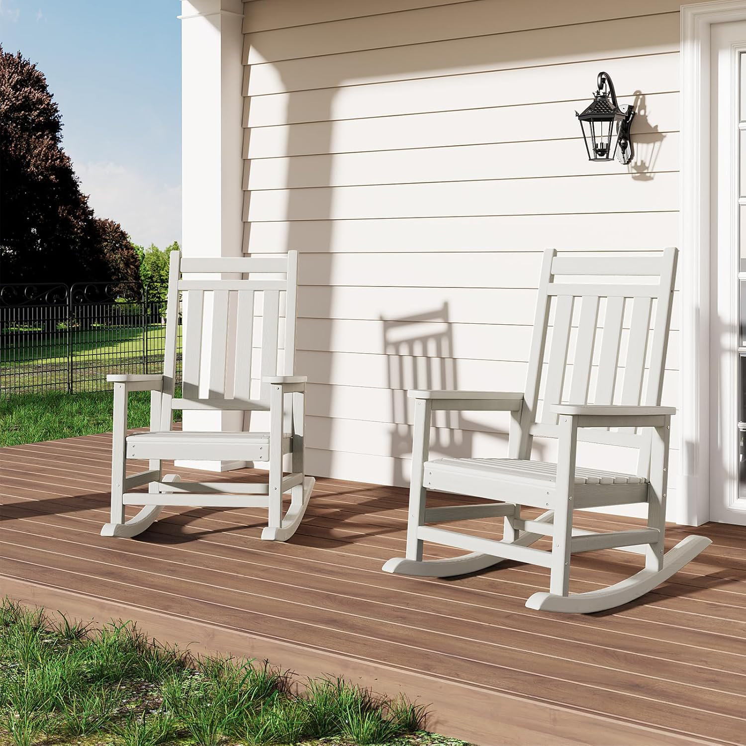 Ebern Designs Rocking Chair Outdoor Set of 2, HDPE All Weather ...