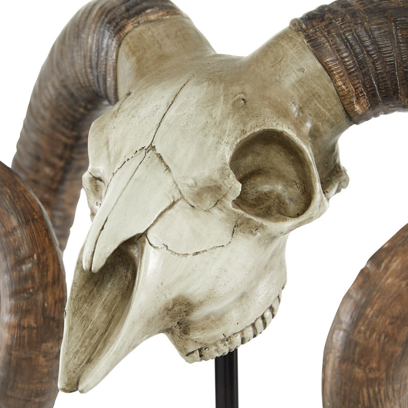 Amaro Polystone Skull Ram Decorative Brown Sculpture