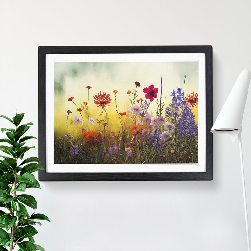 Impressive Wildflowers Floral - Single Picture Frame Print, 25cm H x 34cm W x 2cm D, Black