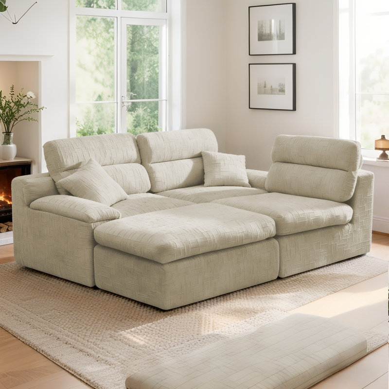 Canapé modulaire en L 110 po Chenille, Chenille gris verdâtre