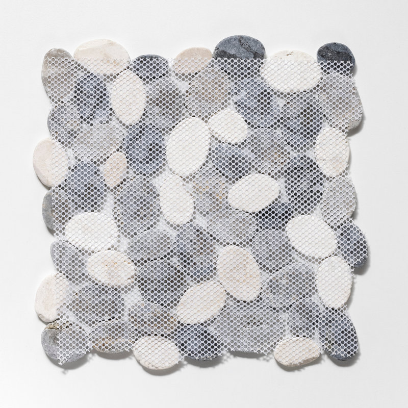 Natural Stone Pebbles Mosaic Wall & Floor Tile, Gray/Sterling Gray/White