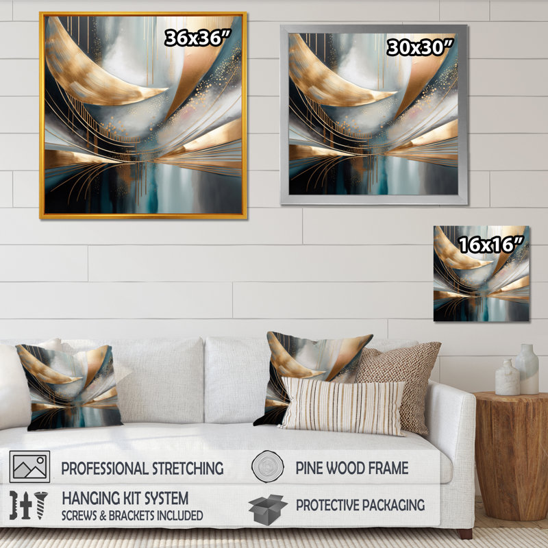 Abstrait formes et lignes V - art mural abstrait en marbre, Impression noire sur toile encadrée, H 16 po x l 16 po x P 1 po