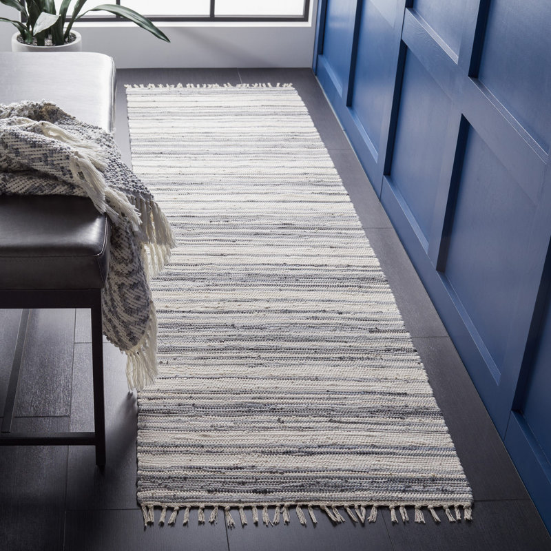 Tapis abstrait en coton tissé à la main Fales Rag, Carré 8 pi