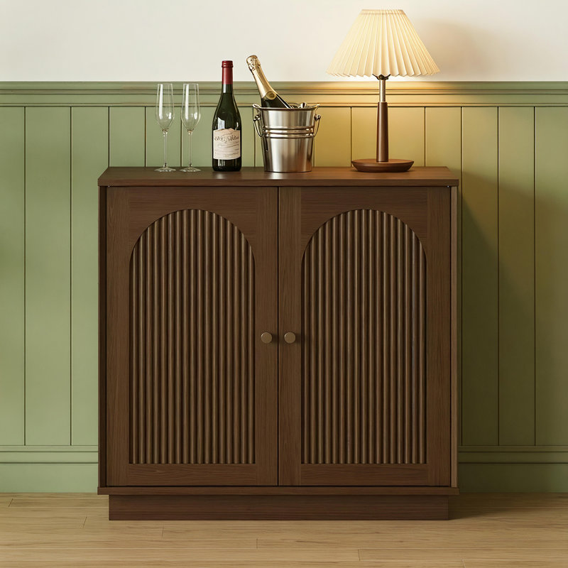 Modern Buffet Cabinet With Storage, Fluted Sideboard Accent Cabinet With Adjustable Shelves & Arched Doors, Modular Coffee Bar Credenza For Dining Room Kitchen Living Room Entryway, Brown