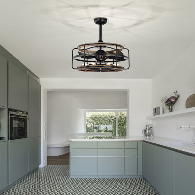 Wigston Amable 26 Inch Farmhouse And Industrial Style Matte Black Finish Lighted Ceiling Fan