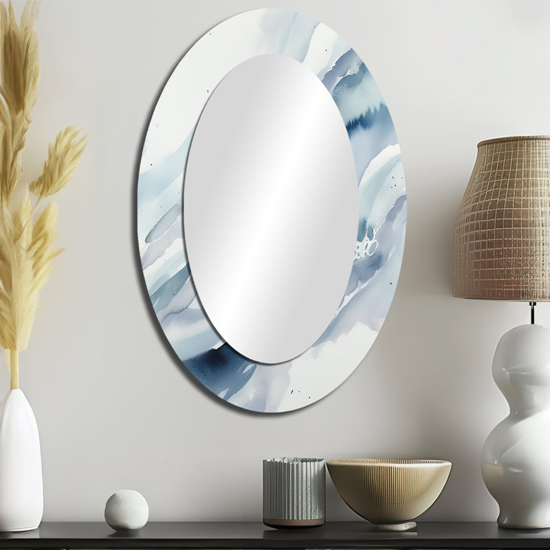 Blue Whirlwind II - Abstract Oval Decorative Mirror On Metal, 36" x 24"