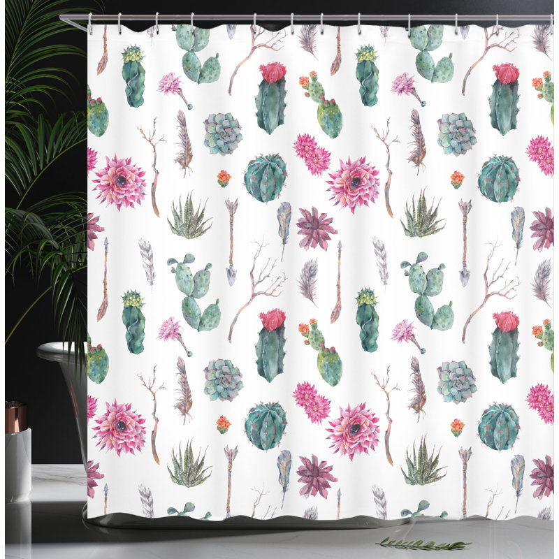 Ensemble de rideau de douche Cactus + crochets, H 84 po x l 69 po