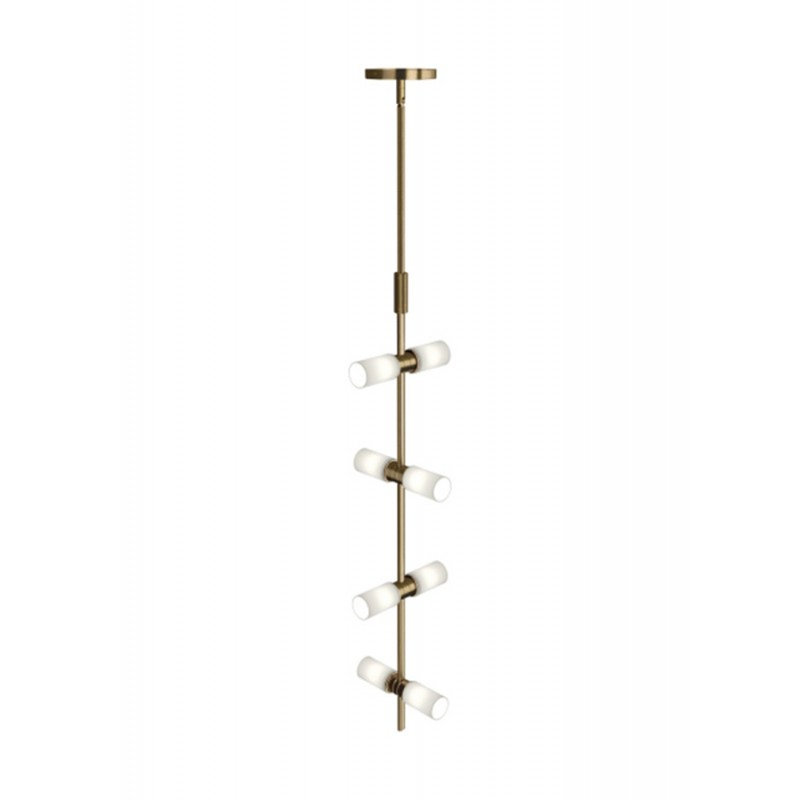 Lustre suspendu léger sur rail moderne, Laiton antique, Givré, 9” Length x 9” Width x 36” Height