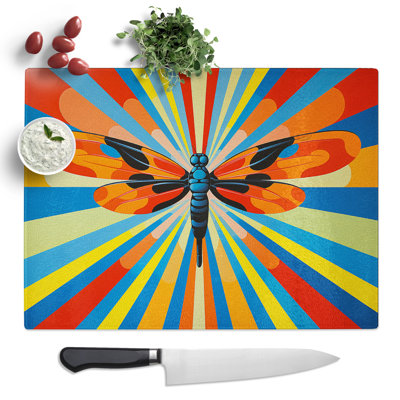 Dragonfly Op Art  Glass Chopping Board