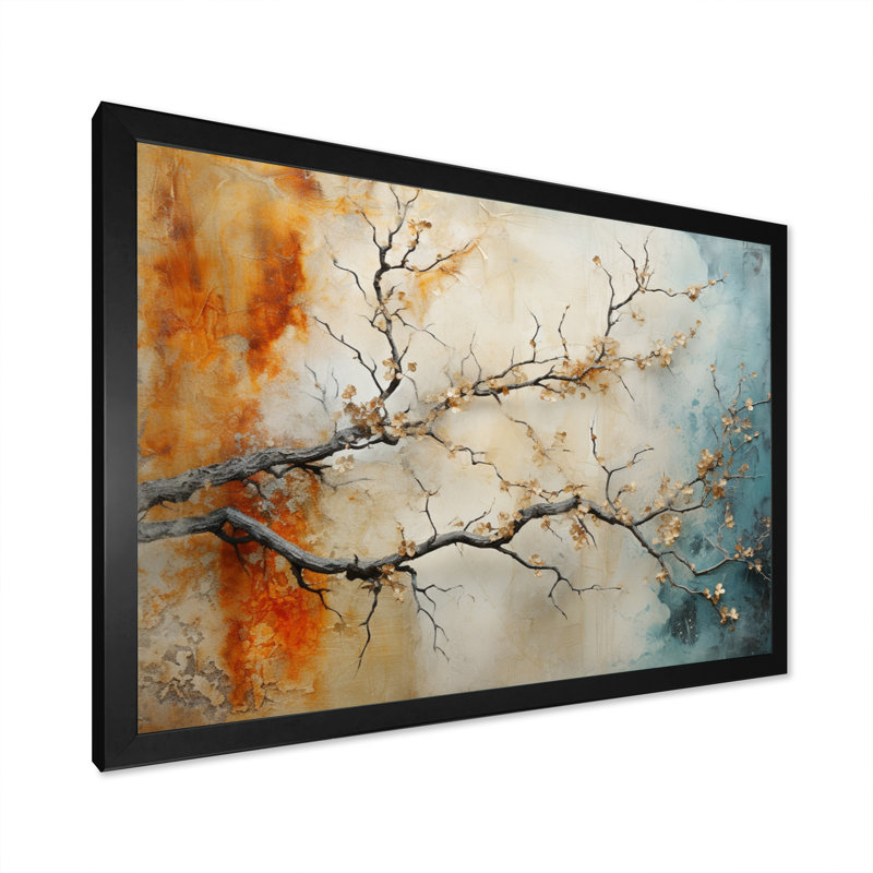 Orange Teal Maple Tree Glowing Agate II - Floral Wall Art Prints, H 34 po x l 44 po, Cadre photo noir