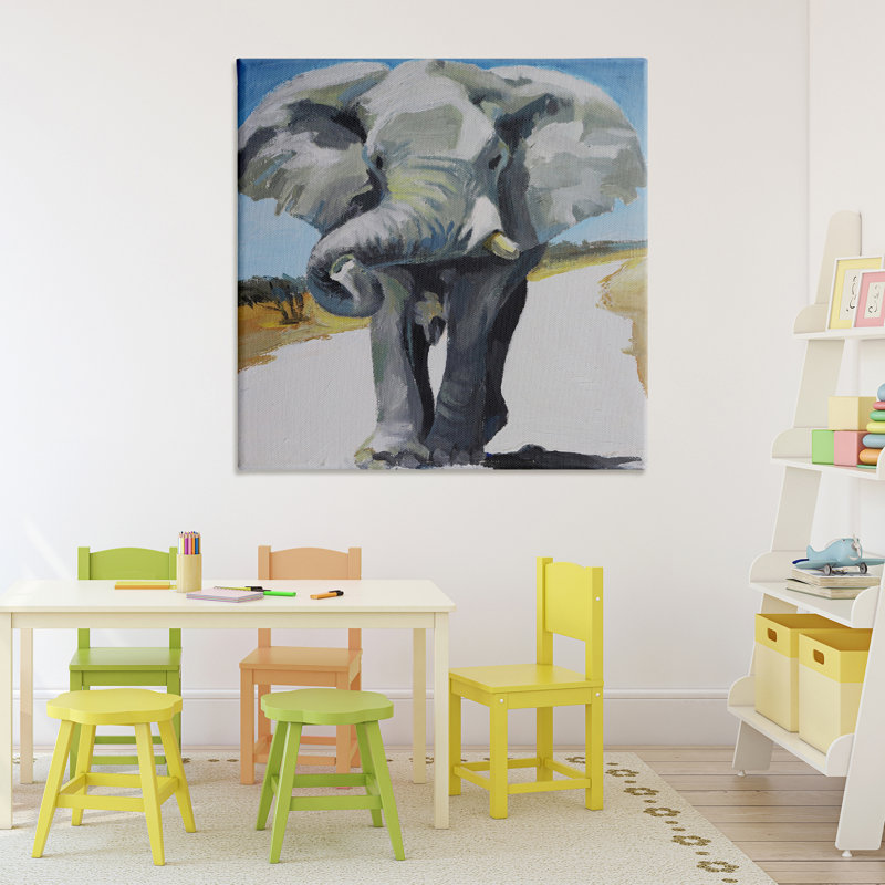 Éléphant majestueux sur toile, par Violeta Vollmer, H 36 po x l 36 po