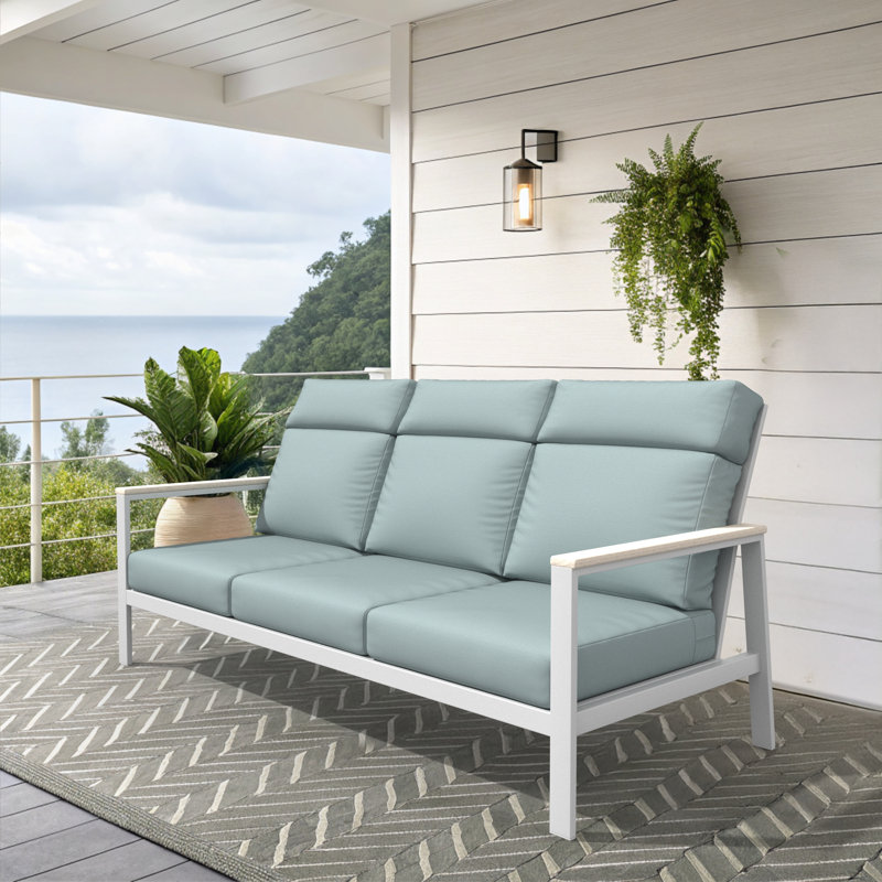 Townsend Metal Outdoor Sofa With Sunbrella Cushion, Light Blue