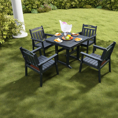 Durable Hdpe Patio Dining Sets, Black Outdoor Furniture For Gardens