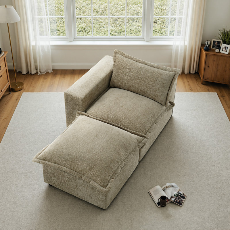 Upholstered Chaise Lounge, Camel, Left Hand Facing