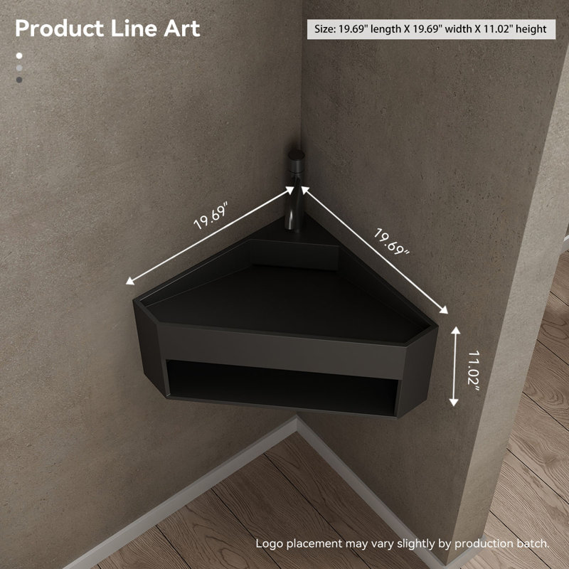 Lavabo de salle de bain triangulaire Monblari, Noir mat