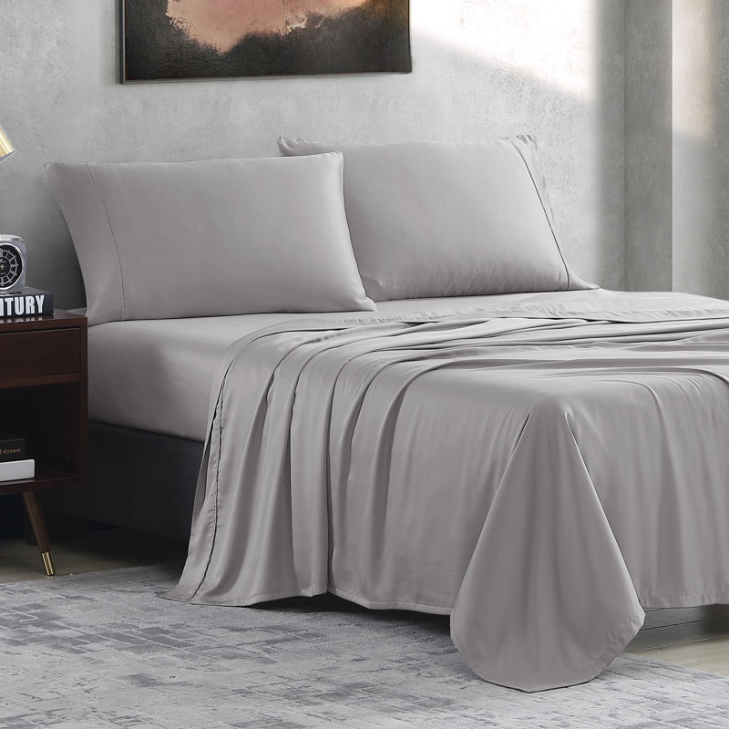 Sateen Sheet Set, King Sheet Set + Fitted Sheet + 2 Pillowcases, Silver