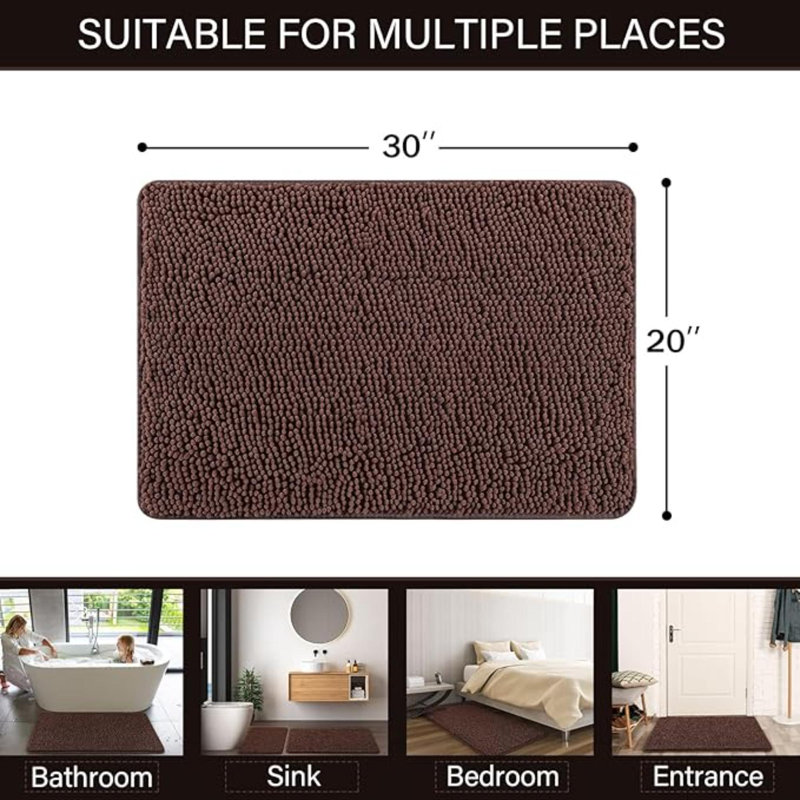 Luxury Bathroom Rug Shaggy Bath Mat, Washable Non Slip Bath Rugs For Bathroom Shower, Soft Plush Chenille Absorbent Carpets Mats