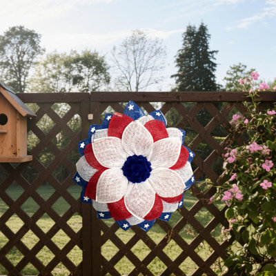 Porte-couronne 40 po / 15,76 po patriotique rouge, blanche et bleue - Décoration de porte en lin et en tissu faite à la main pour l'automne