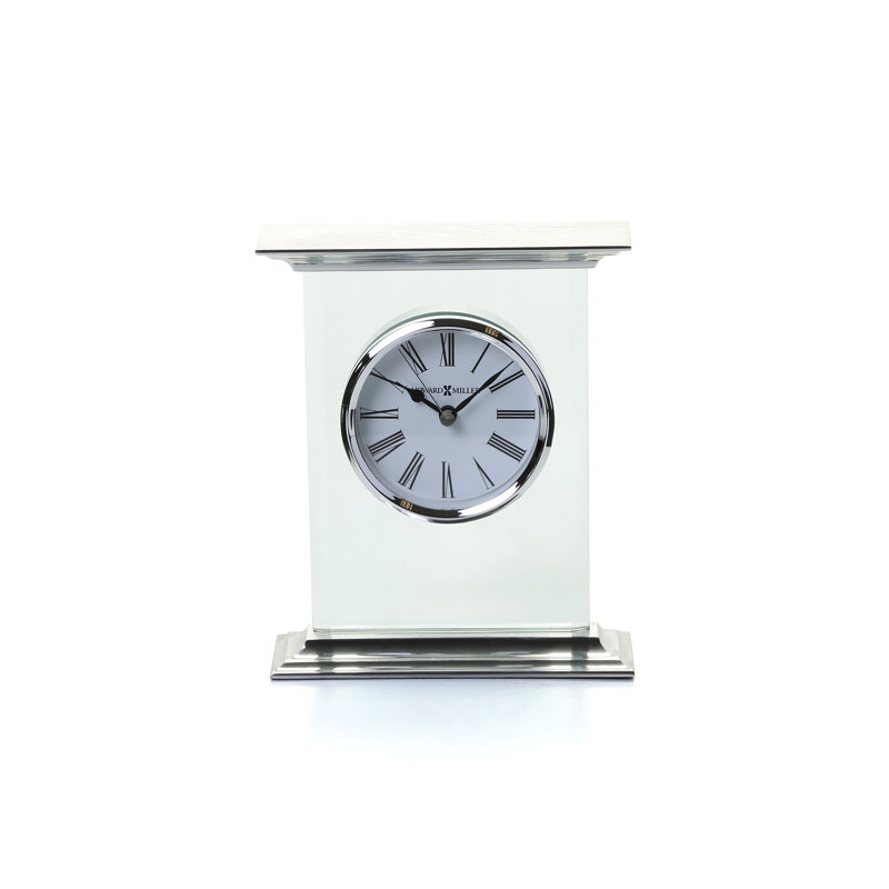 Traditional Roman Numeral Metal Quartz Movement / Crystal Tabletop Clock in Clear/Brushed Aluminum