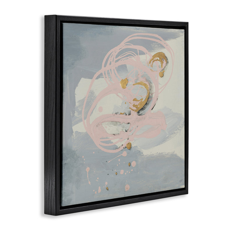 «Grey with Pink Swirl» par Patricia Pinto, H 18 po x l 18 po x P 1,7 po, Cadre flottant noir de jais