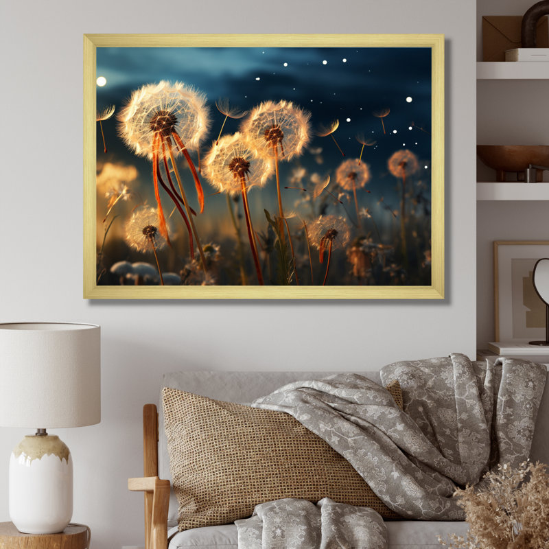 Sunset Dandelion Field IV - Floral Canvas Prints, H 30 po x l 40 po x P 1,5 po, Encadrement doré