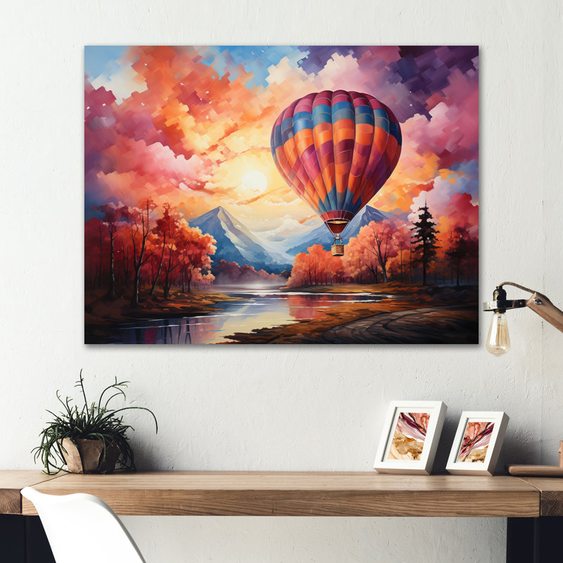Décoration murale colorée en montgolfière II - montgolfière en métal, H 16 po x l 32 po x P 1 po