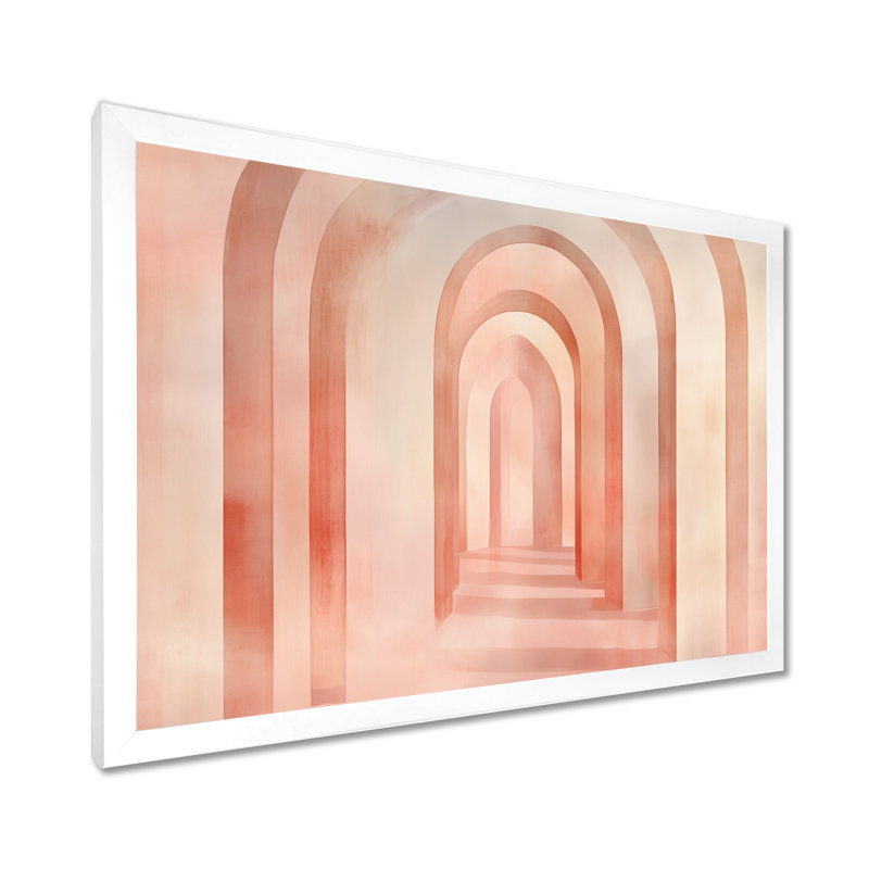 Rose Ivoire Blush Arch Glow II - Tableau abstrait Art déco encadré, H 30 po x l 40 po, Cadre photo blanc