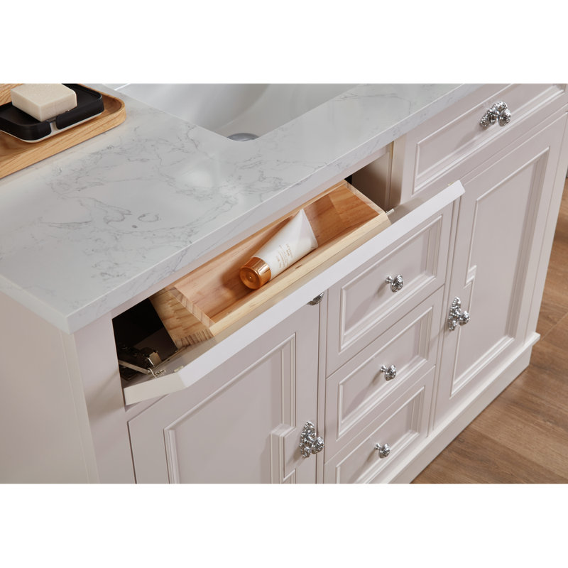 48" Solid Wood Sink Vanity  With 1' Artificial Stone Top, Polished Chrome, Dreamy White