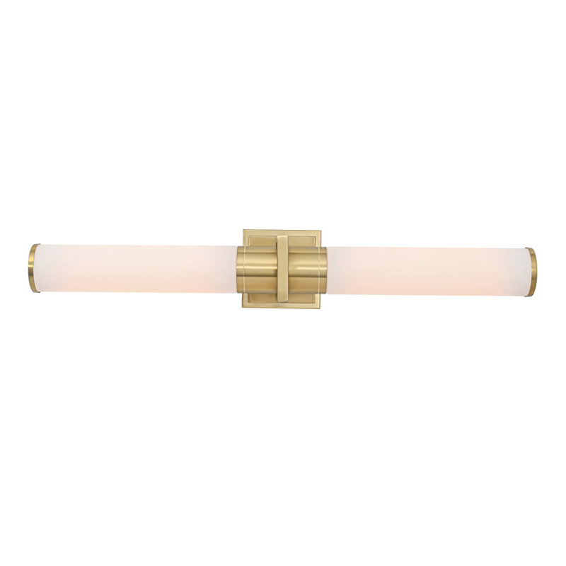 Wilder - 2-Light Bathroom Vanity Light - 29"W - Satin Brass - White Glass