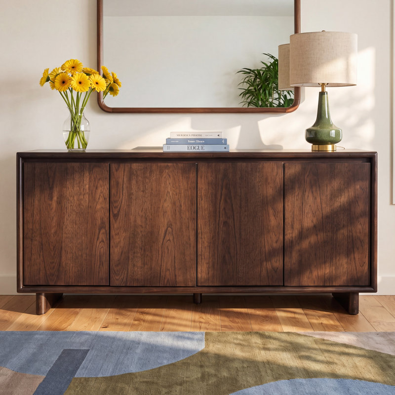 Soleil 63 in. W Wood Sideboard with Interior Storage, Blonde Oak, Blonde Oak