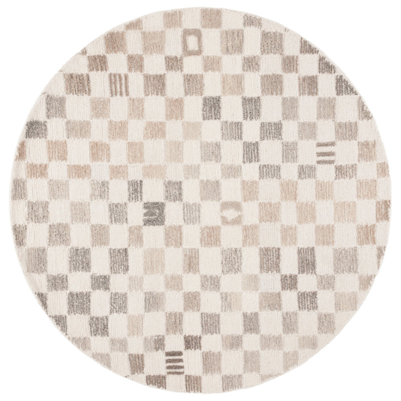 Narragansett Ebony Hand Tufted Wool Pile Checkered Rug, Round 6'