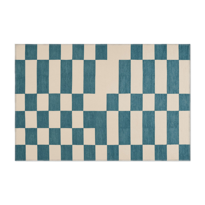 Checkered Beige Indoor and Outdoor Area Rug, Rectangle 9' x 12'