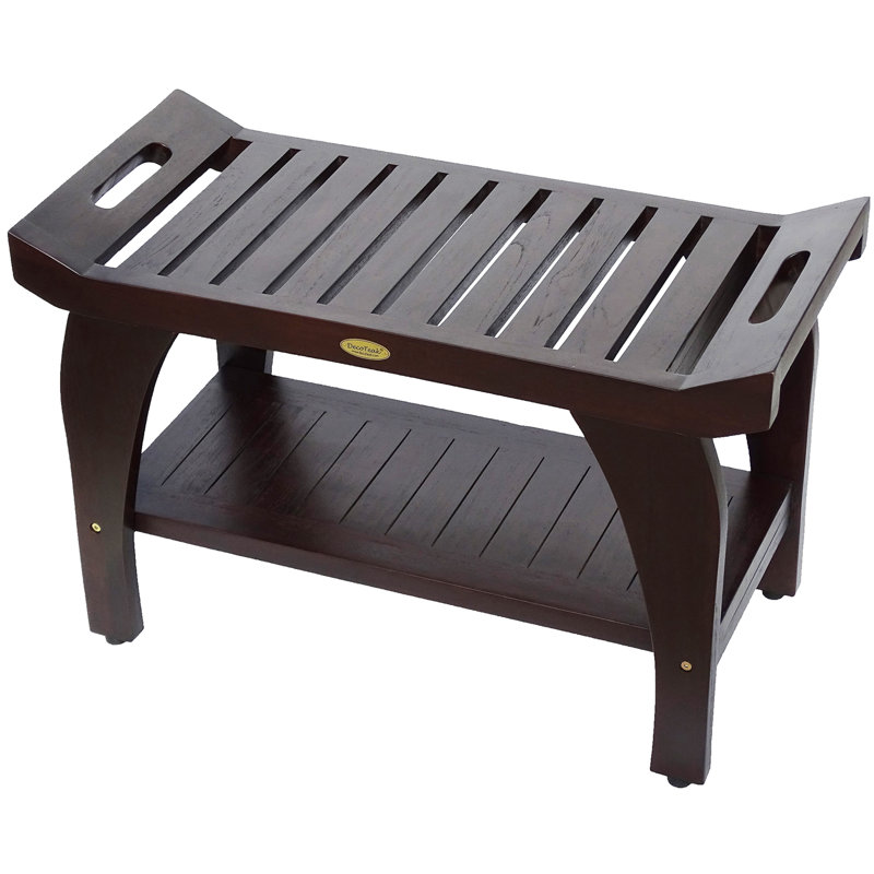 DecoTeak Tranquility Teak Shower Bench with Storage Shelf in Woodland Brown - 30" Wide, 21" H x 30" W x 17.55" D