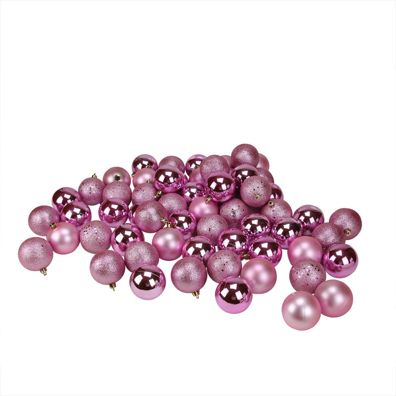 Boules de Noël à 4 finitions incassables 60 carats de couleur rose bonbon 2,5 po (60mm)