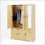 Armoire 4 portes avec miroir et DEL, armoire de rangement en bois avec tablettes réglables et 2 tiroirs, finition naturelle